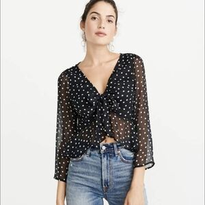Abercrombie & Fitch Black Polka Dot Sheer Women's Crop Top